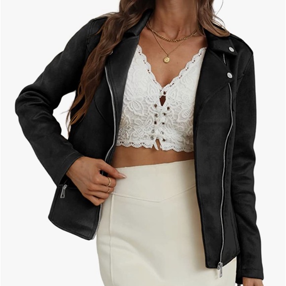 Bellivera Faux Suede Moto Jacket Black XXL - Picture 2 of 5